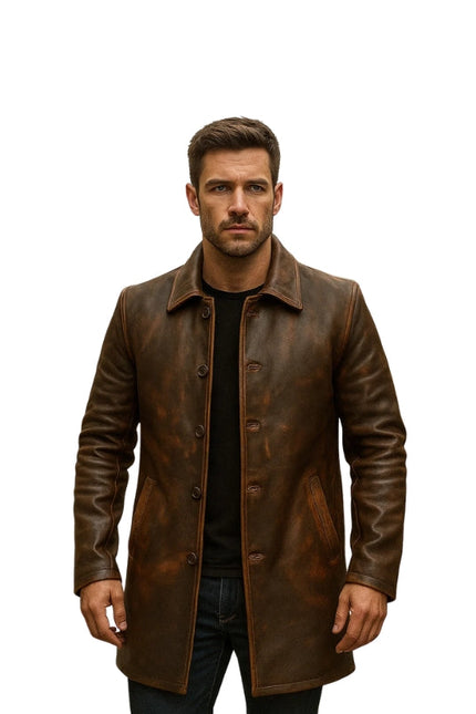 Men's Supernatural Brown Leather Trench Coat