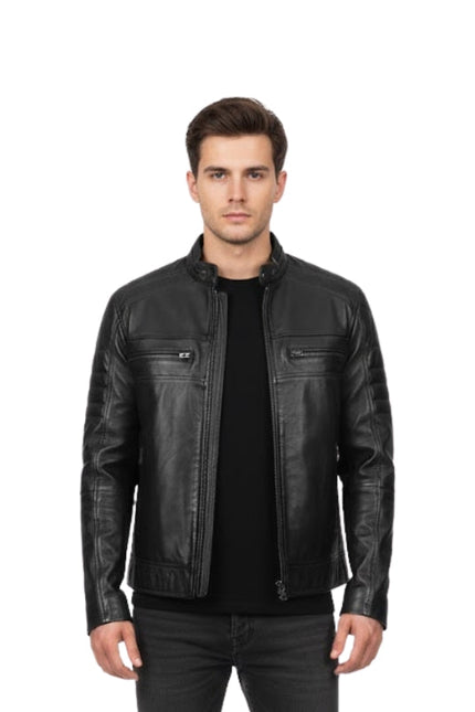 Men's Black Café Racer Biker Jacket