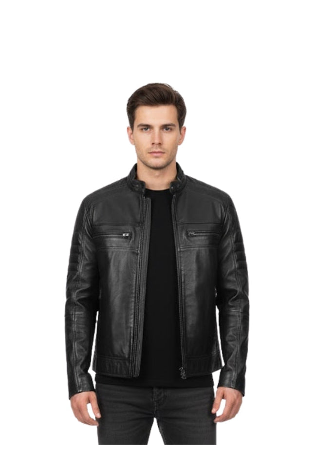 Men's Black Café Racer Biker Jacket