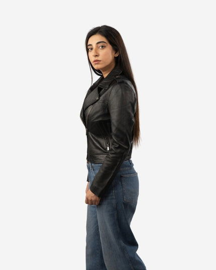 Women’s Classic Black Leather Biker Jacket