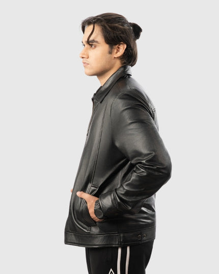 Classic Men’s Black Biker-Style Leather Jacket