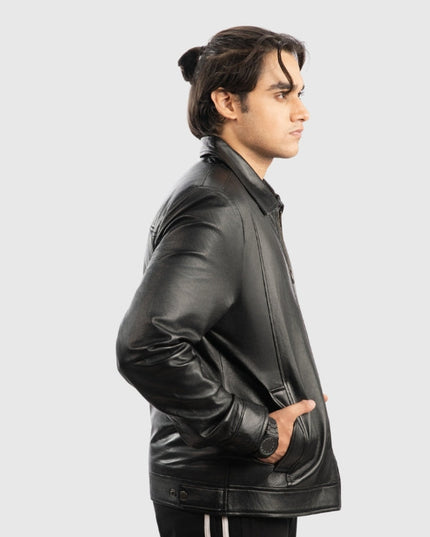 Classic Men’s Black Biker-Style Leather Jacket