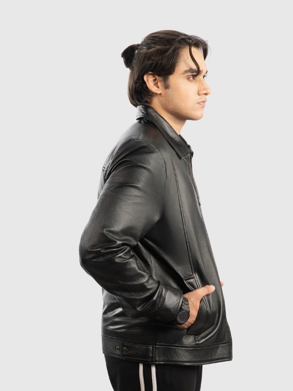 Classic Men’s Black Biker-Style Leather Jacket