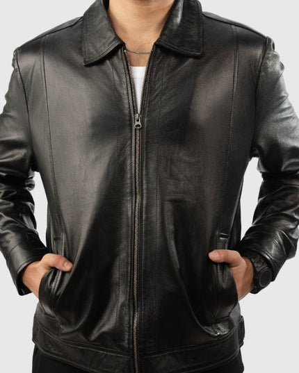 Classic Men’s Black Biker-Style Leather Jacket