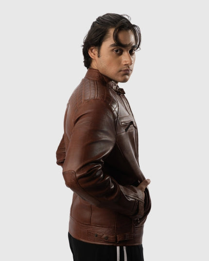 Men’s Classic Brown Biker-Style Leather Jacket