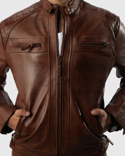 Men’s Classic Brown Biker-Style Leather Jacket