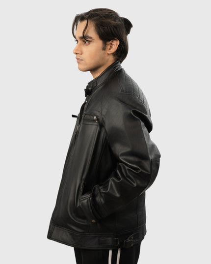 Men’s Classic Black Biker-Style Leather Jacket