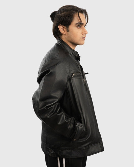 Men’s Classic Black Biker-Style Leather Jacket
