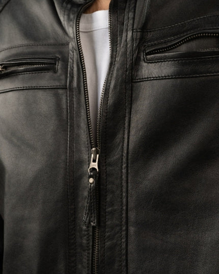 Men’s Classic Black Biker-Style Leather Jacket