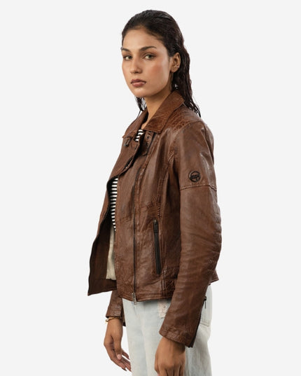 Women's Brown Leather Biker Jacket