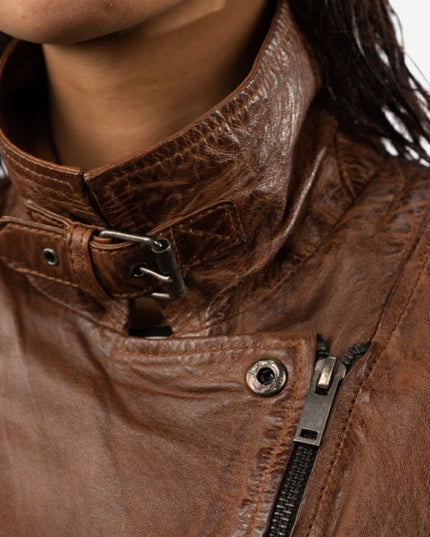 Women's Brown Leather Biker Jacket