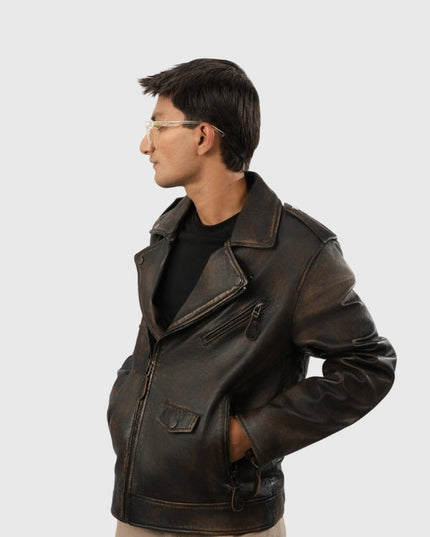 Men's Distressed Brown Vintage Biker Jacket