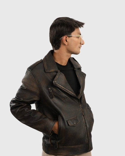 Men's Distressed Brown Vintage Biker Jacket
