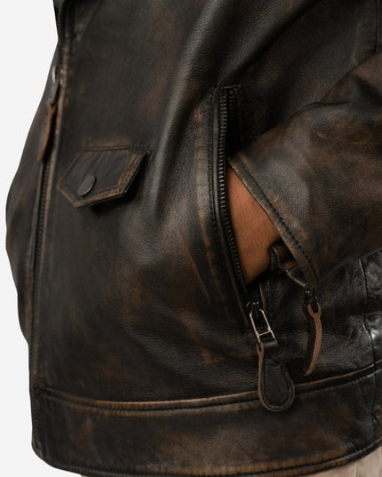 Men's Distressed Brown Vintage Biker Jacket