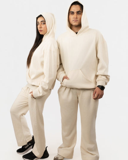 Unisex Casual Pullover Off-White Fleece Tracksuit
