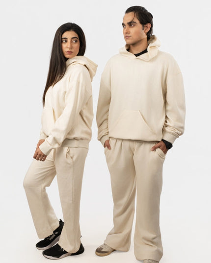 Unisex Casual Pullover Off-White Fleece Tracksuit
