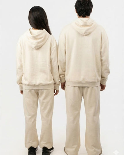 Unisex Casual Pullover Off-White Fleece Tracksuit