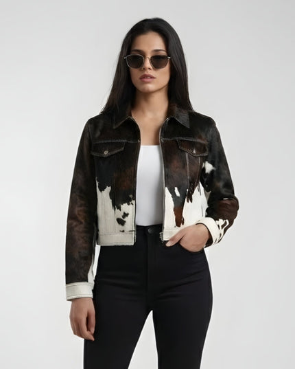 Women's Hair On Cow Print Leather Jacket