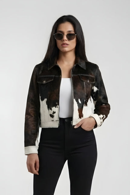 Women's Hair On Cow Print Leather Jacket