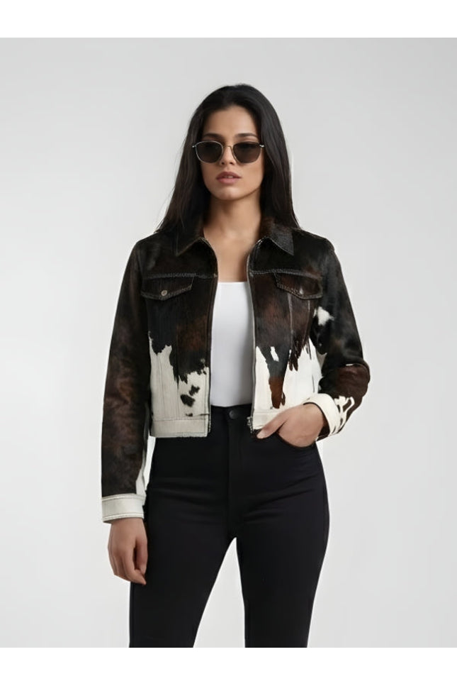 Women's Hair On Cow Print Leather Jacket