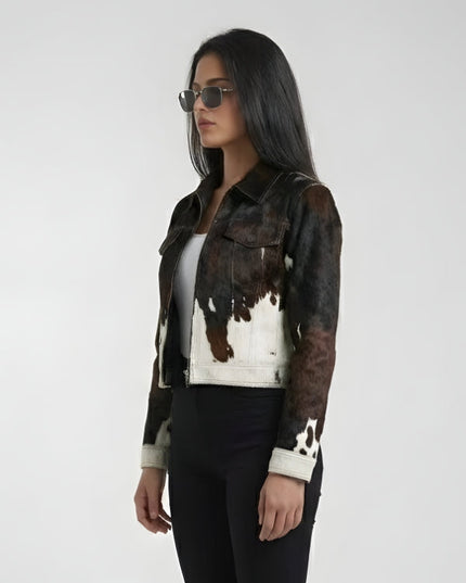 Women's Hair On Cow Print Leather Jacket
