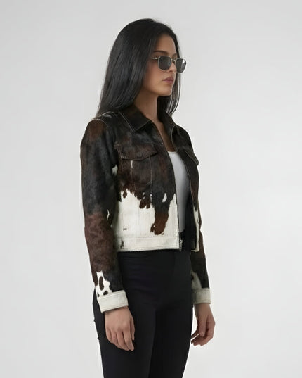 Women's Hair On Cow Print Leather Jacket