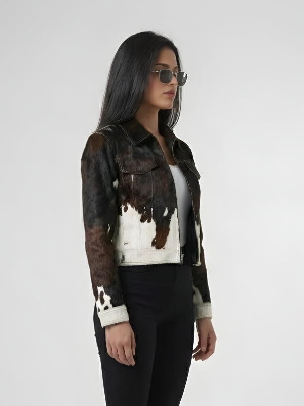 Women's Hair On Cow Print Leather Jacket