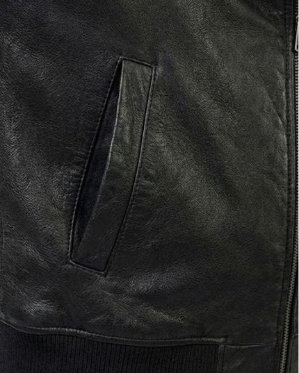 Men's Sheepskin Aviator With Fur G-1 Black Bomber Jacket