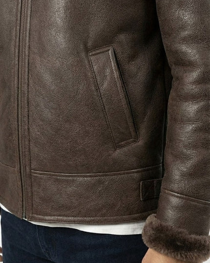 Men's Handmade Brown Shearling Bomber Leather Jacket