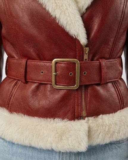 Women's Handmade Shearling Leather Bomber Jacket