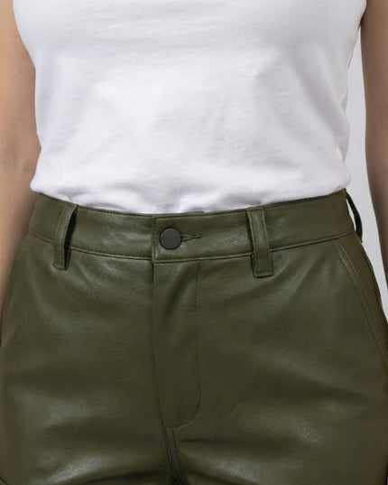 Women’s Cargo Style Green Leather Pant