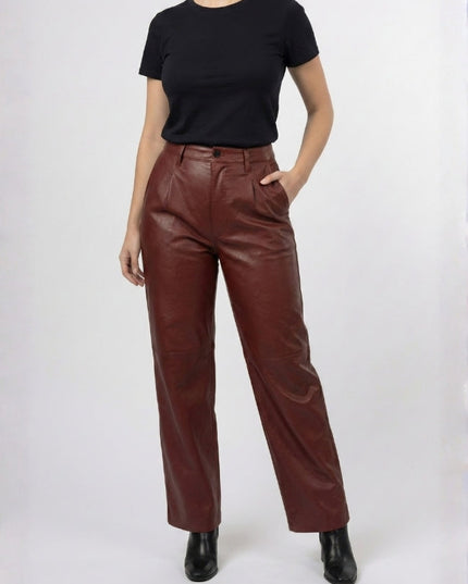 Women’s Baggy Style Maroon Leather Pant