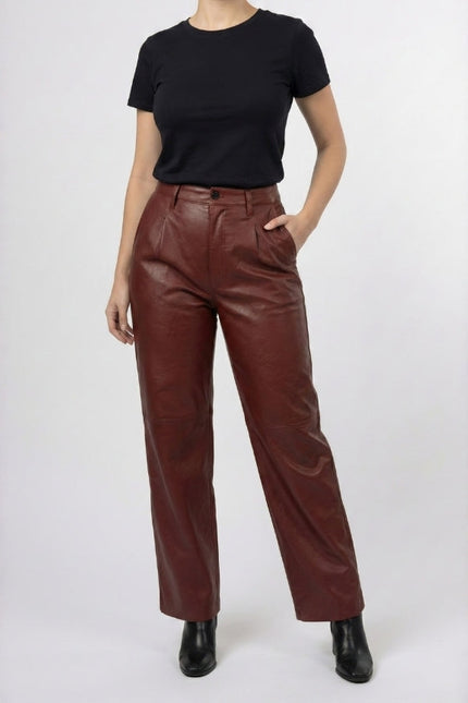 Women’s Baggy Style Maroon Leather Pant