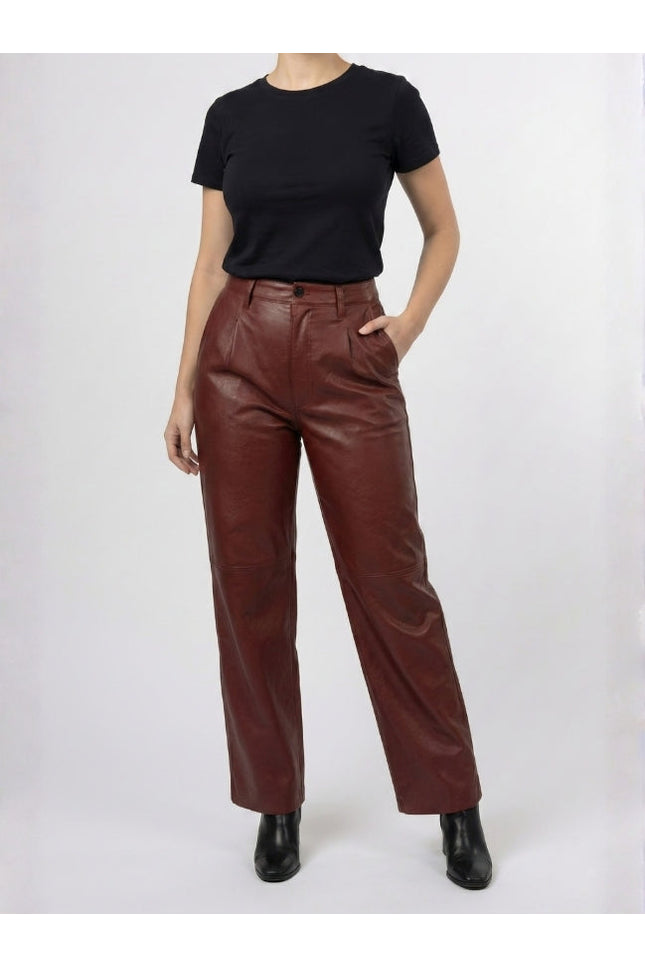 Women’s Baggy Style Maroon Leather Pant