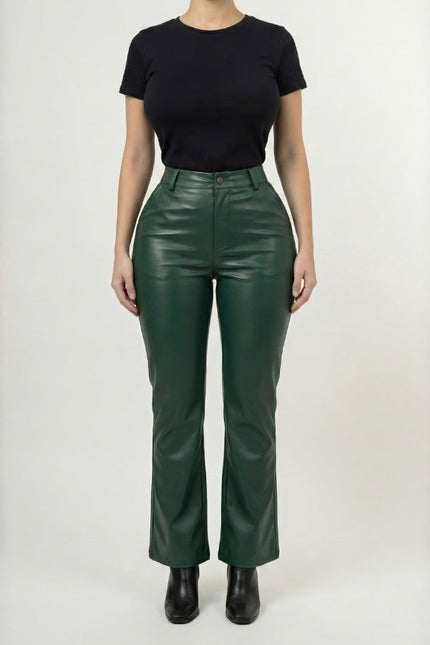 Women’s Regular Style Green Leather Pants