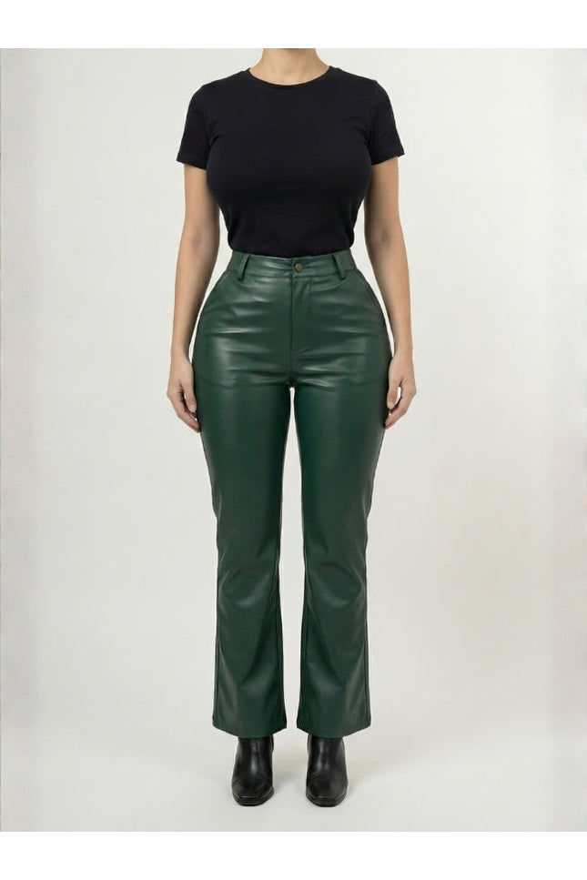 Women’s Regular Style Green Leather Pants