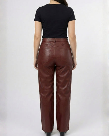 Women’s Baggy Style Maroon Leather Pant