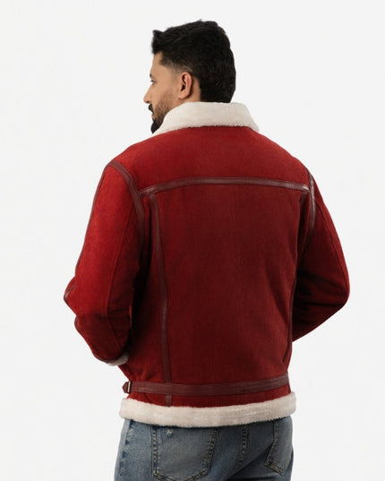 Men’s Red Suede Leather Jacket - Aviator Style