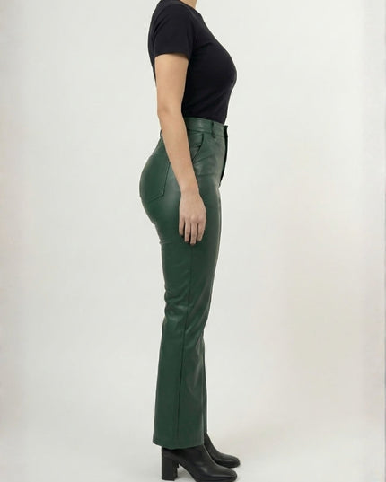 Women’s Regular Style Green Leather Pants