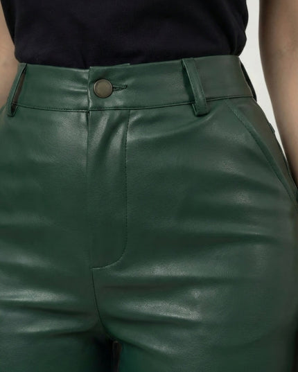 Women’s Regular Style Green Leather Pants