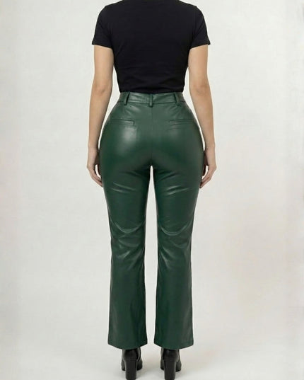 Women’s Regular Style Green Leather Pants