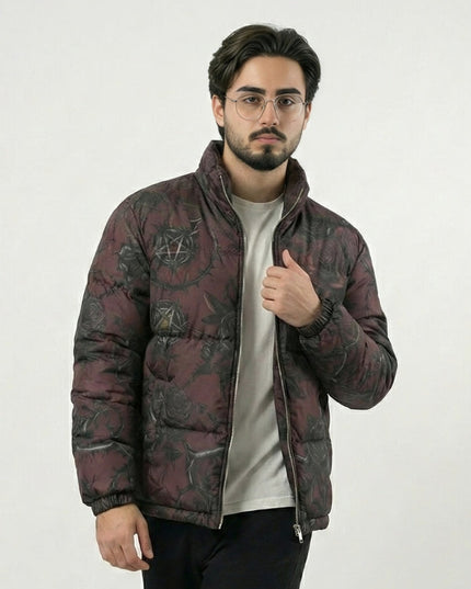 Men's Dark Floral Puffer Jacket