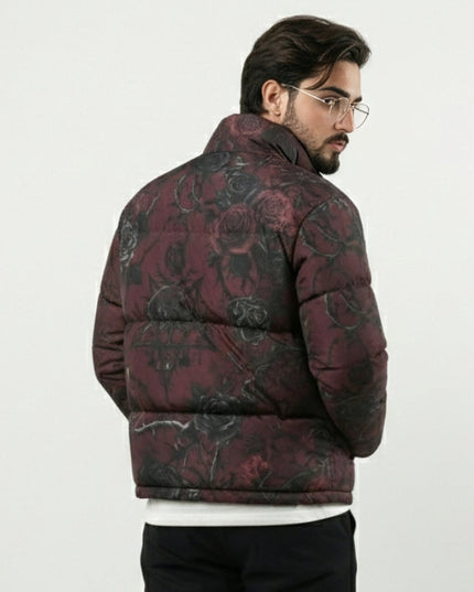Men's Dark Floral Puffer Jacket