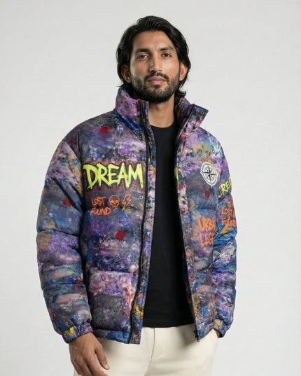 Multicoloured Printed Puffer Jacket - Urban Myth