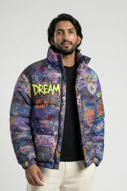 Multicoloured Printed Puffer Jacket - Urban Myth