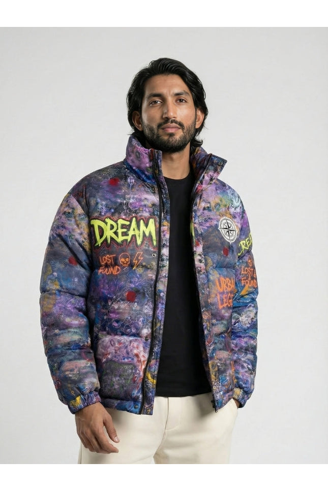 Multicoloured Printed Puffer Jacket - Urban Myth