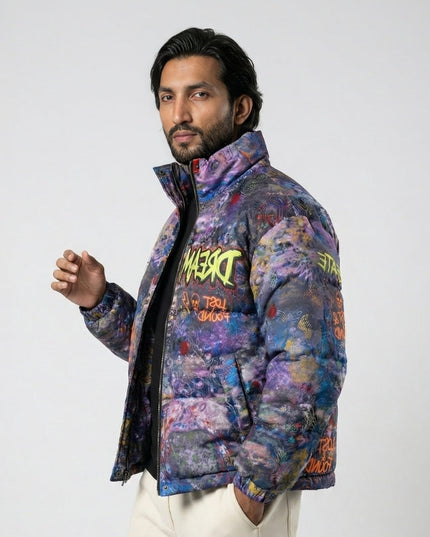 Multicoloured Printed Puffer Jacket - Urban Myth
