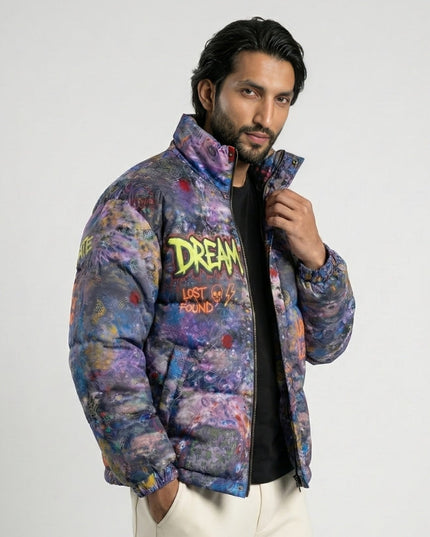 Multicoloured Printed Puffer Jacket - Urban Myth