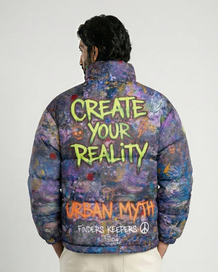 Multicoloured Printed Puffer Jacket - Urban Myth