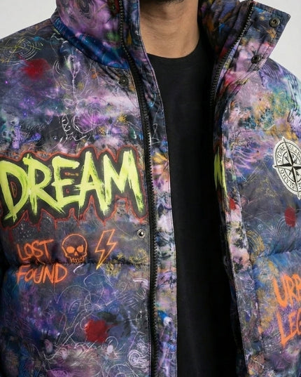 Multicoloured Printed Puffer Jacket - Urban Myth
